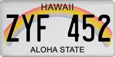 HI license plate ZYF452
