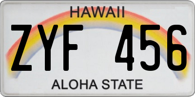 HI license plate ZYF456