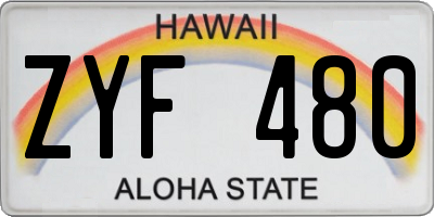 HI license plate ZYF480