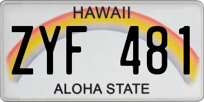 HI license plate ZYF481