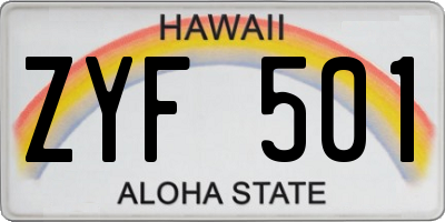 HI license plate ZYF501