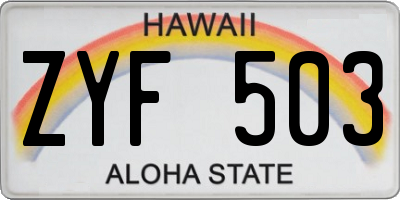 HI license plate ZYF503