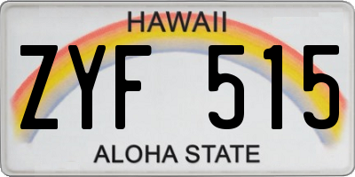 HI license plate ZYF515