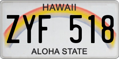 HI license plate ZYF518
