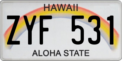 HI license plate ZYF531