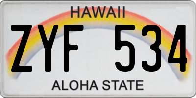 HI license plate ZYF534