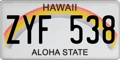 HI license plate ZYF538