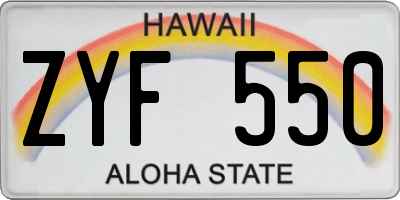 HI license plate ZYF550