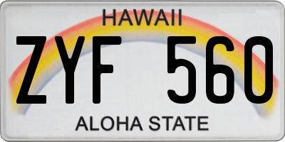 HI license plate ZYF560