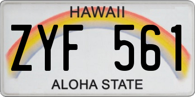 HI license plate ZYF561
