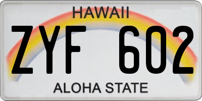 HI license plate ZYF602