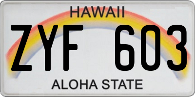 HI license plate ZYF603