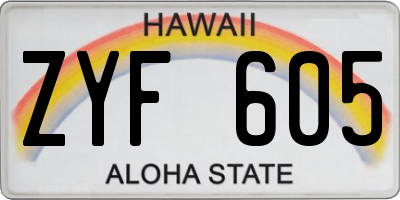 HI license plate ZYF605