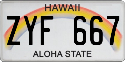 HI license plate ZYF667