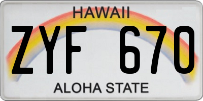 HI license plate ZYF670