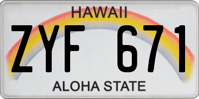 HI license plate ZYF671