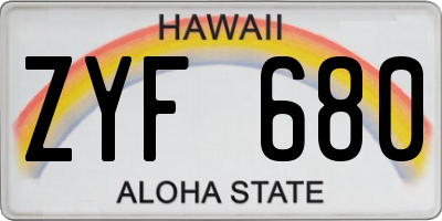 HI license plate ZYF680