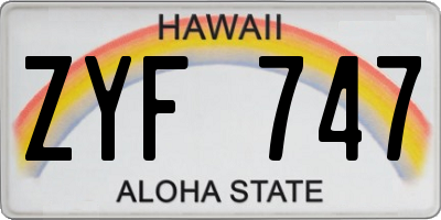 HI license plate ZYF747