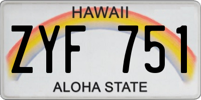 HI license plate ZYF751