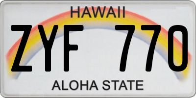 HI license plate ZYF770