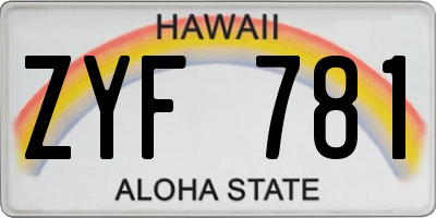 HI license plate ZYF781