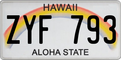 HI license plate ZYF793