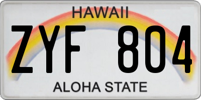 HI license plate ZYF804