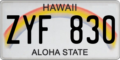 HI license plate ZYF830