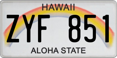 HI license plate ZYF851