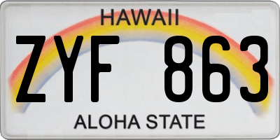 HI license plate ZYF863
