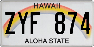 HI license plate ZYF874