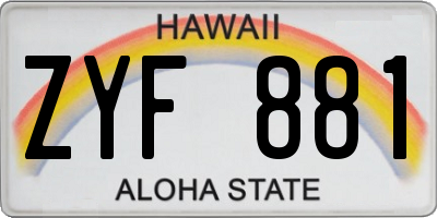 HI license plate ZYF881