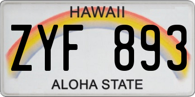 HI license plate ZYF893