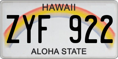 HI license plate ZYF922
