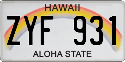 HI license plate ZYF931