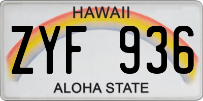 HI license plate ZYF936