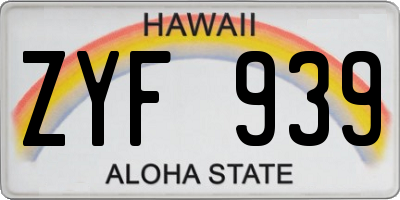 HI license plate ZYF939