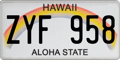 HI license plate ZYF958