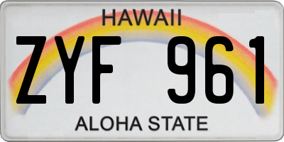HI license plate ZYF961