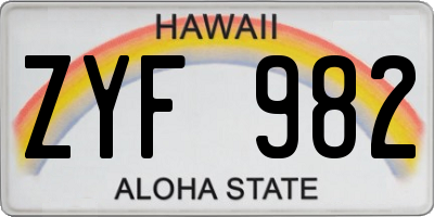 HI license plate ZYF982