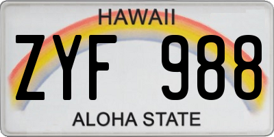 HI license plate ZYF988