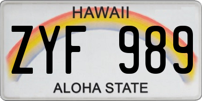 HI license plate ZYF989