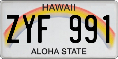 HI license plate ZYF991