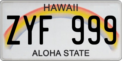 HI license plate ZYF999