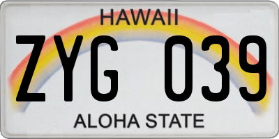 HI license plate ZYG039