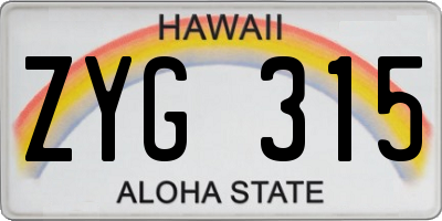 HI license plate ZYG315