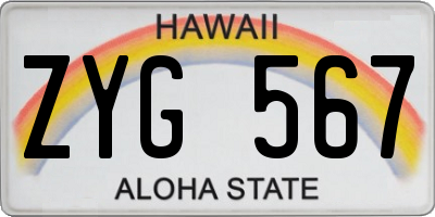 HI license plate ZYG567
