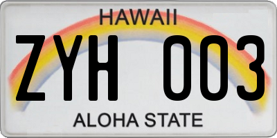 HI license plate ZYH003