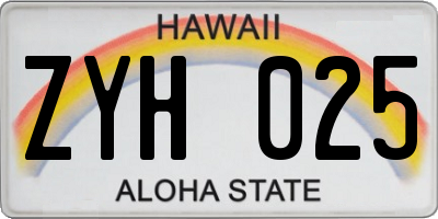 HI license plate ZYH025