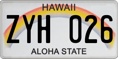HI license plate ZYH026